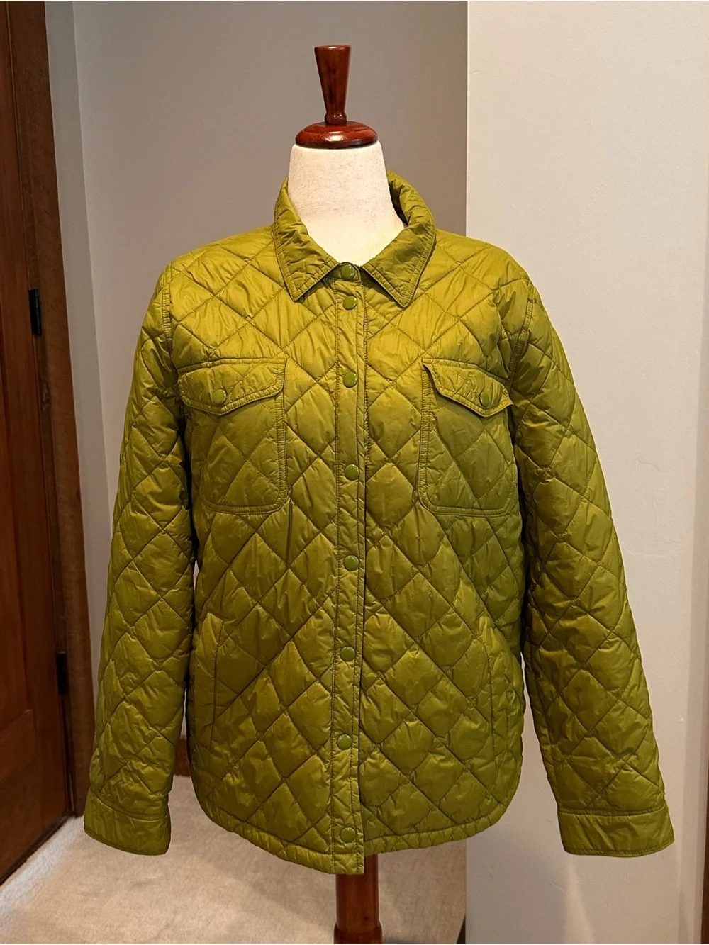 J. Crew Quilted Olive-Styley Snap-Front Jacket